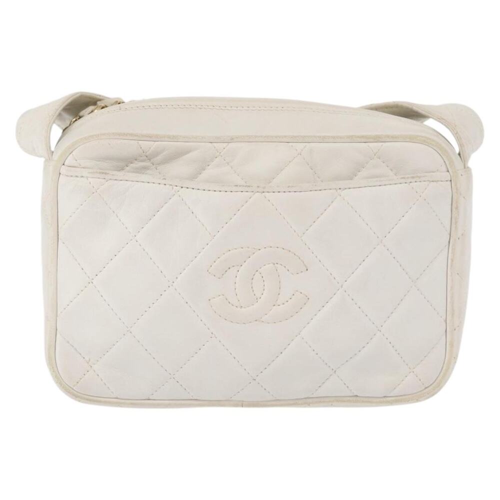 Chanel Matelasse Lambskin Shoulder Bag White Gold